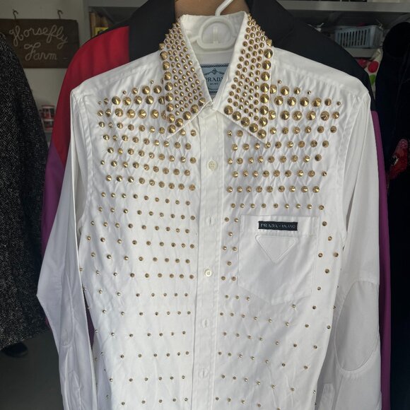 Prada men's gold studded dress shirt
